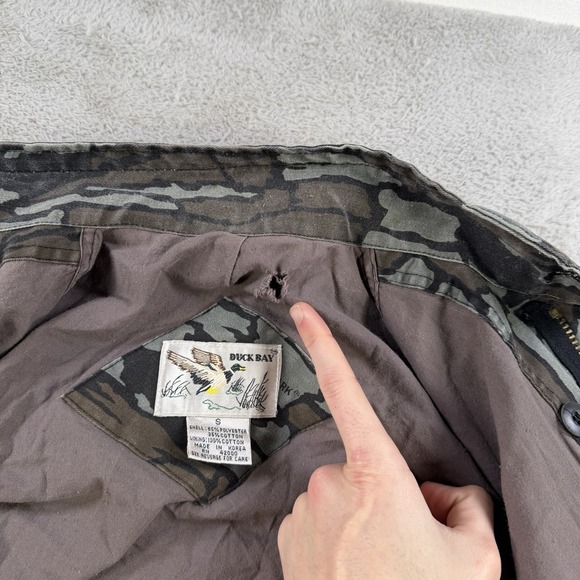 Vintage Duck Bay Jacket Mens Small Trebark Camo Hunting Full Zip Snap Outdoor - Picture 4 of 8